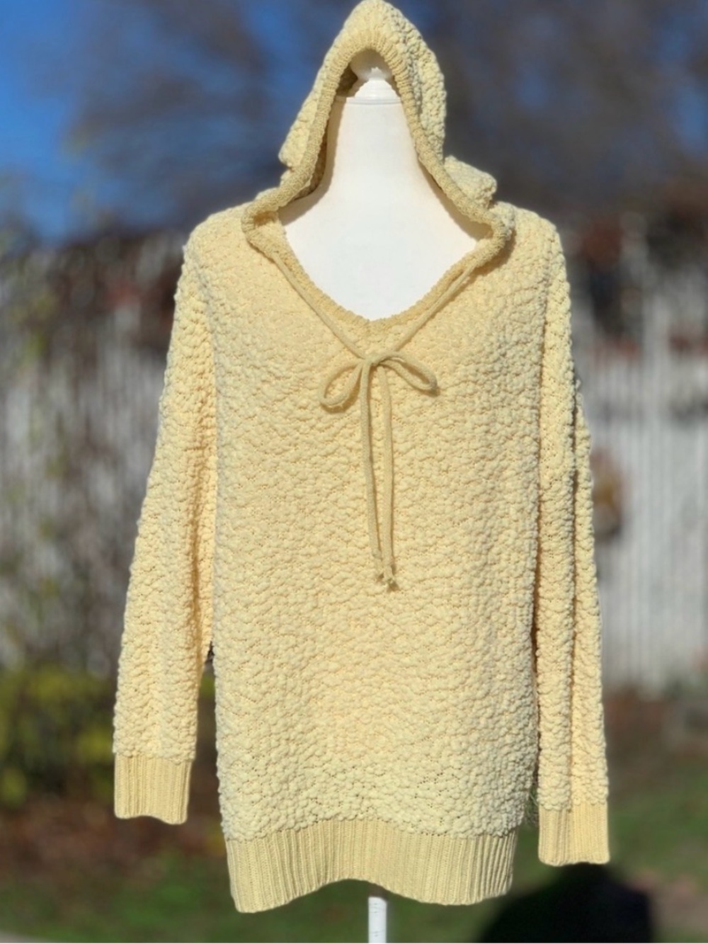 Miracle USA Butter Yellow Soft Cozy Open-Knit Popcorn Textured Hoodie ~ M/L